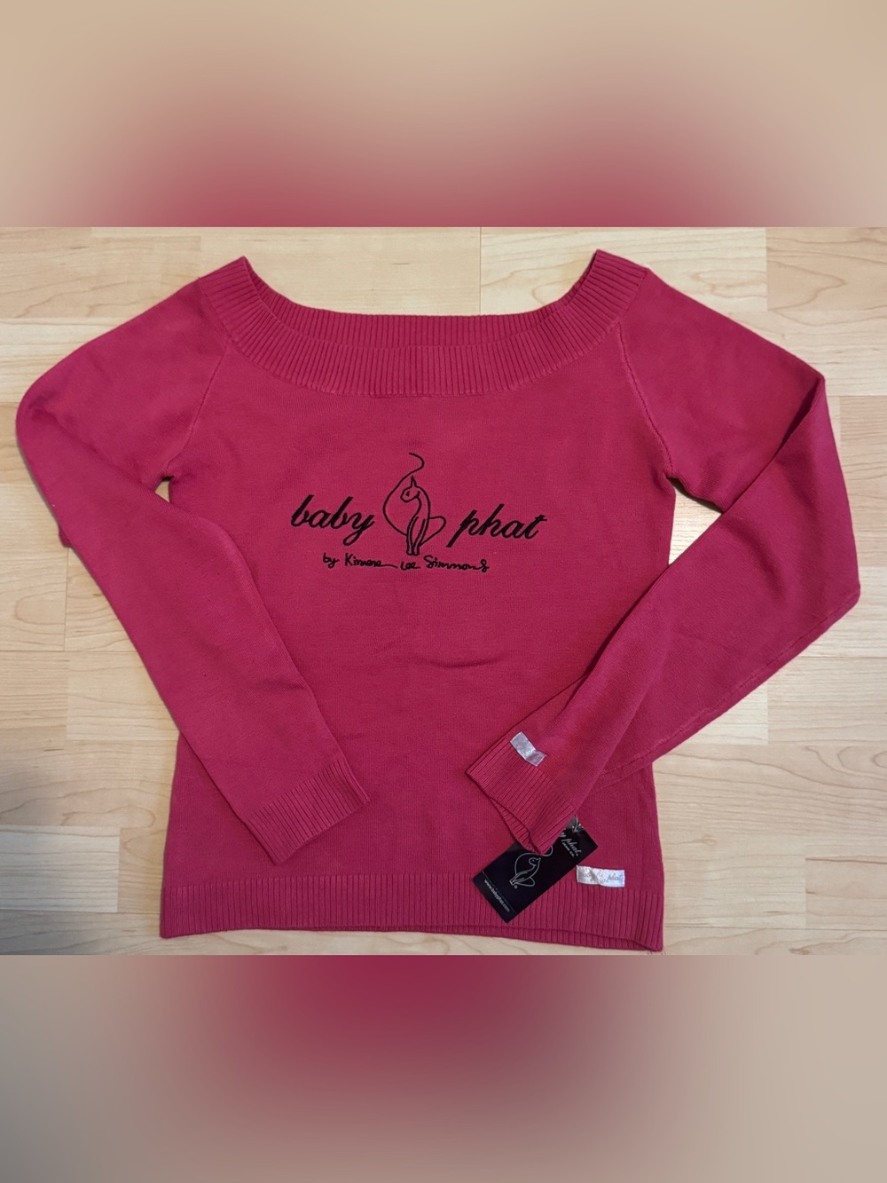 VTG Y2K Baby Phat Off-The-Shoulder Knit Sweater Pink Red Kimora Lee Simmons NWT